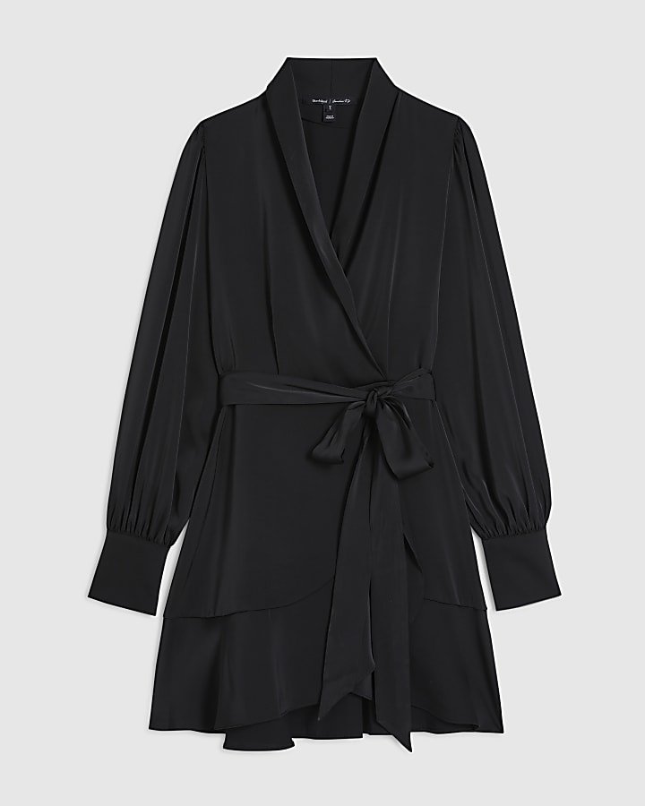 Black Wrap Front Mini Dress