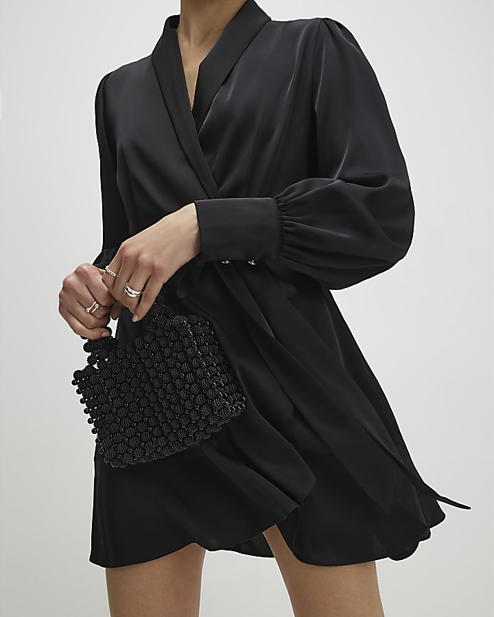 Black Wrap Front Mini Dress