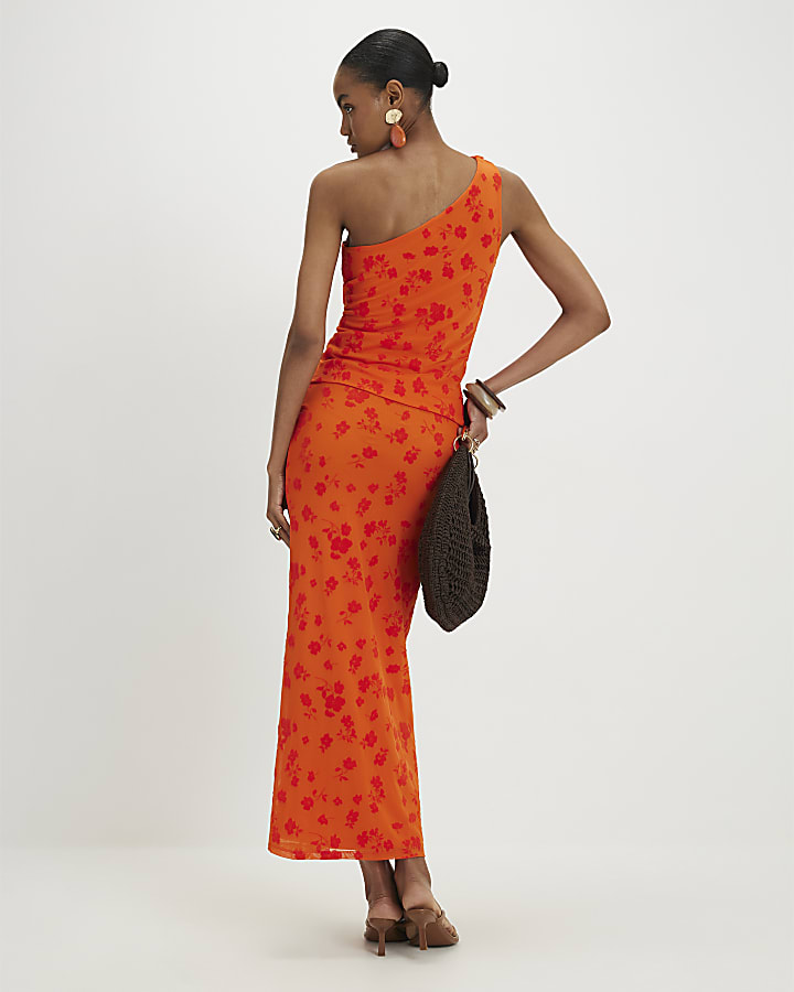 Orange Devore Maxi Skirt