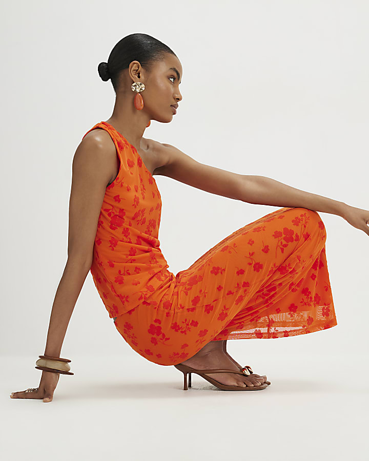 Orange Devore Maxi Skirt