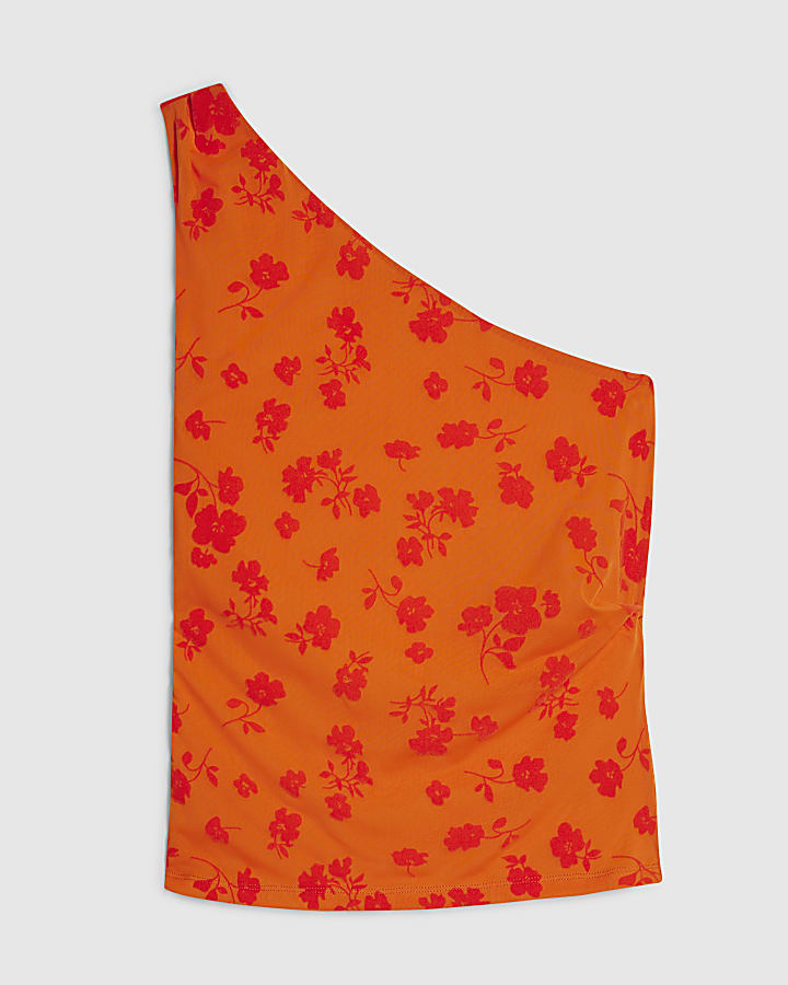 Orange One Shoulder Devore Top