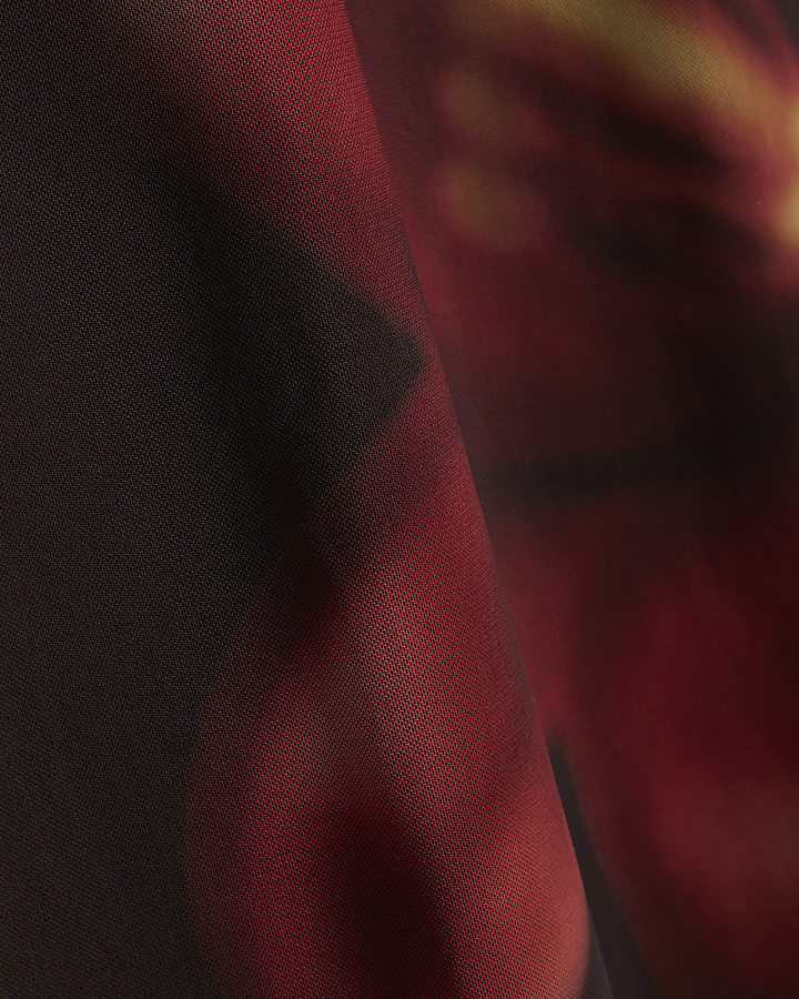 Brown Mesh Floral Bandeau Midi Dress