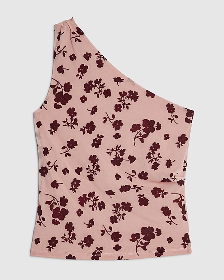 Pink One Shoulder Devore Top