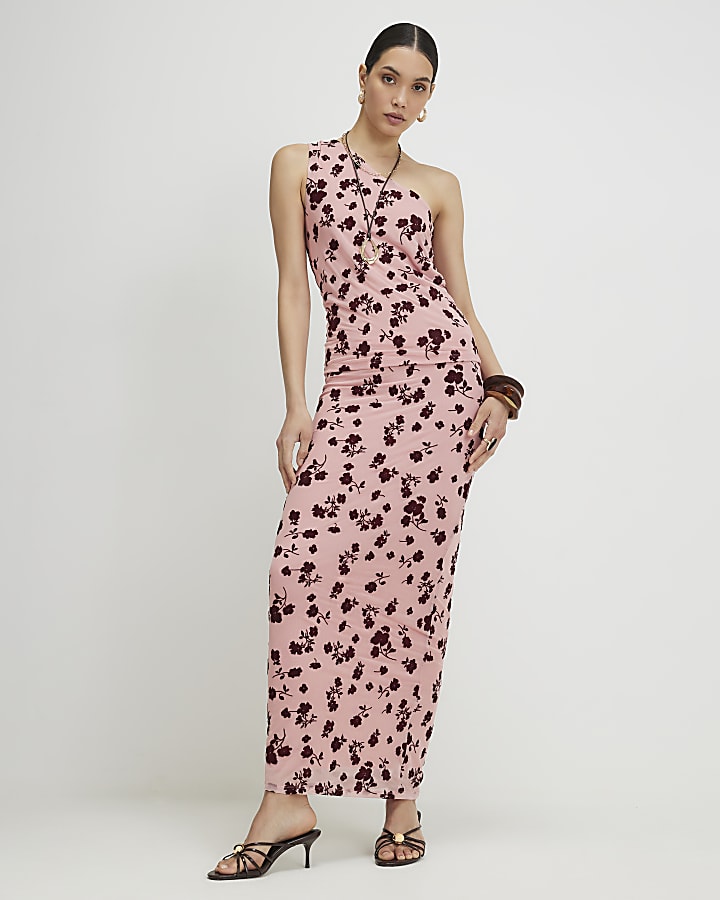 Pink One Shoulder Devore Top