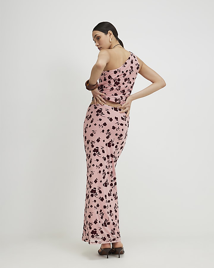 Pink Devore Maxi Skirt