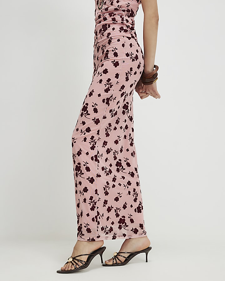 Pink Devore Maxi Skirt