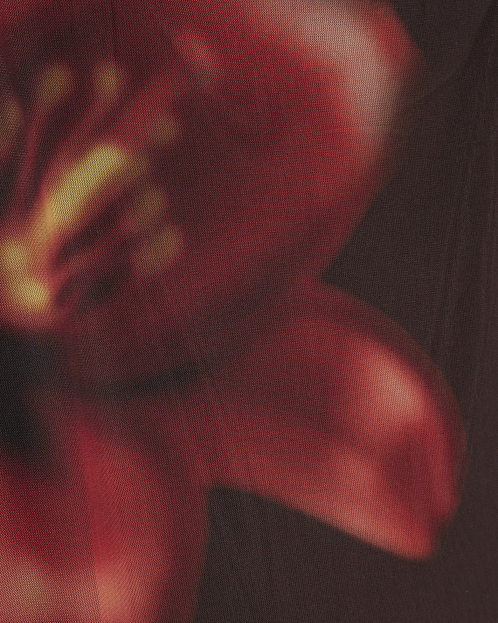 Petite Brown Mesh Floral Bandeau Midi Dress