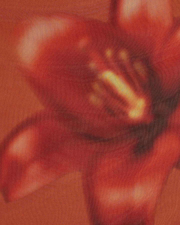Petite Orange Mesh Floral Print Top