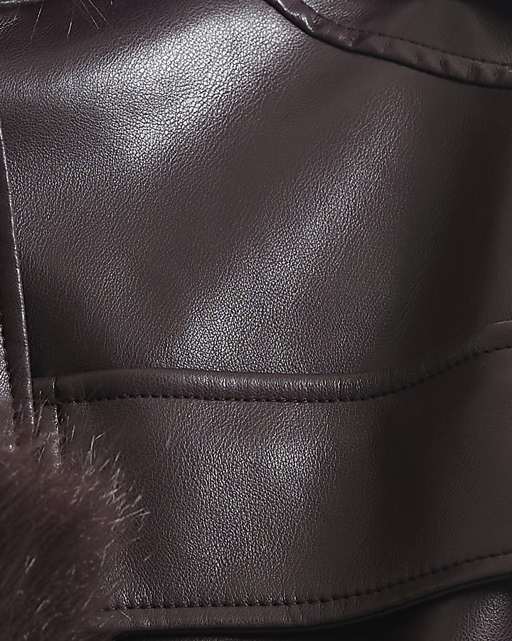 Burgundy Hooded Faux Fur Trim Jacket