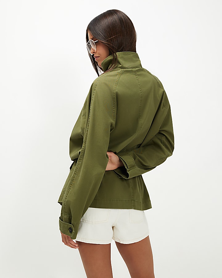 Green Drop Hem Drawstring Utility Jacket