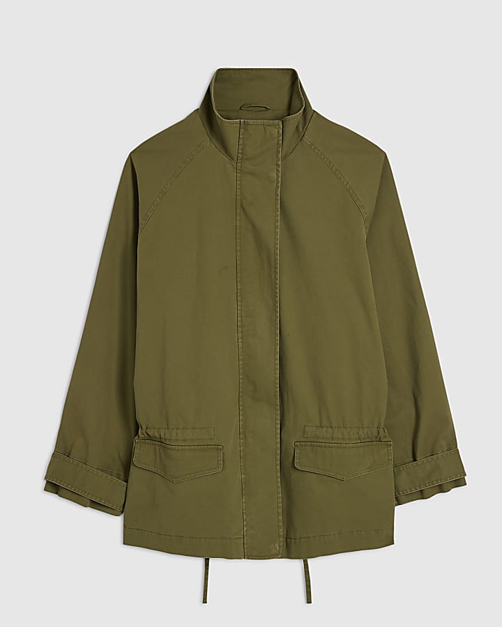 Green Drop Hem Drawstring Utility Jacket