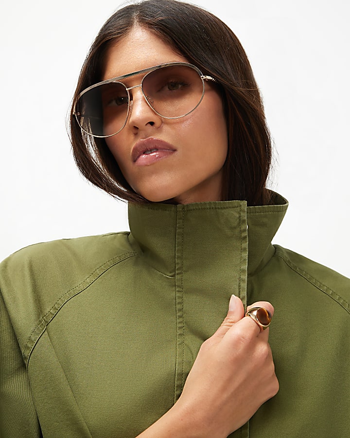 Green Drop Hem Drawstring Utility Jacket