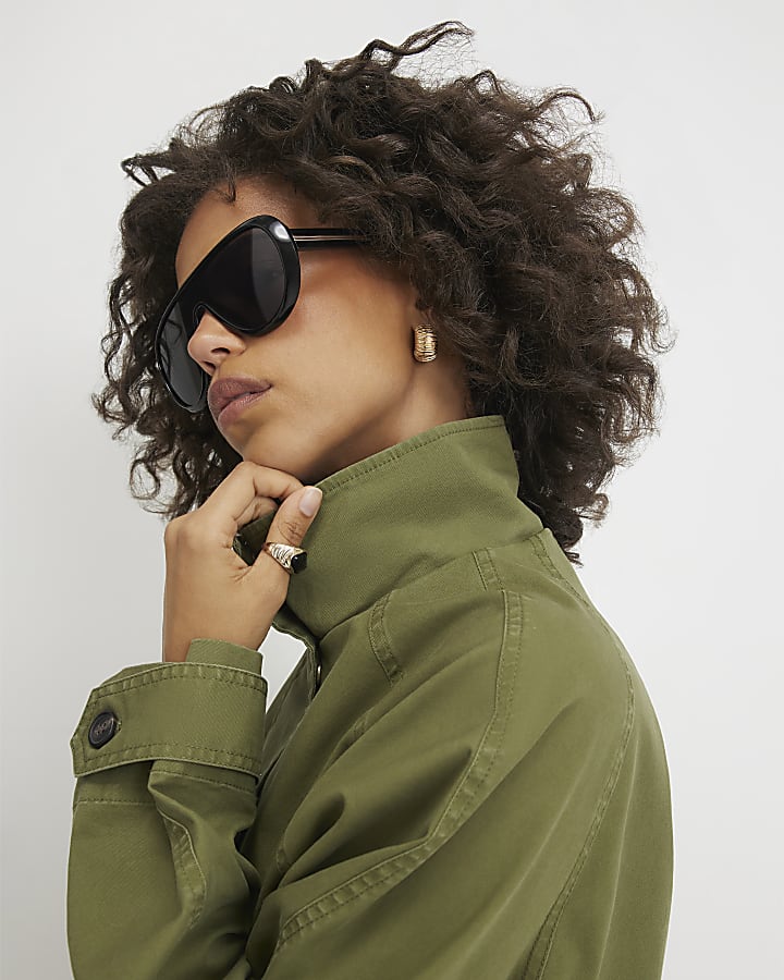 Green Drop Hem Drawstring Utility Jacket