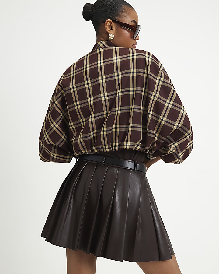 Purple Belted Pleated Mini Skirt