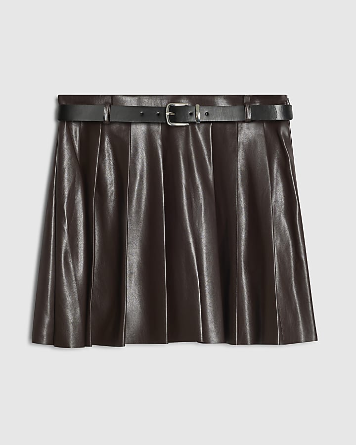 Purple Belted Pleated Mini Skirt