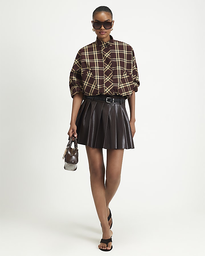 Purple Belted Pleated Mini Skirt