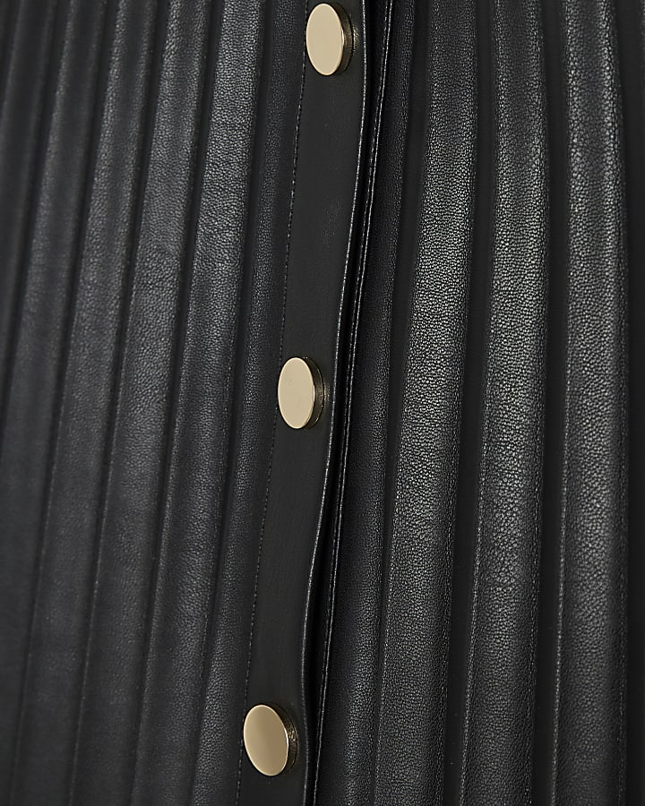 Black Popper Front Pleated Midi Skirt