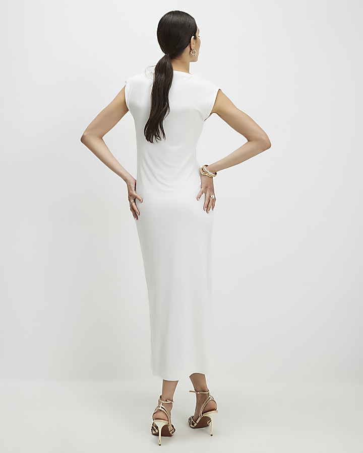 Cream Ruched Maxi Dress