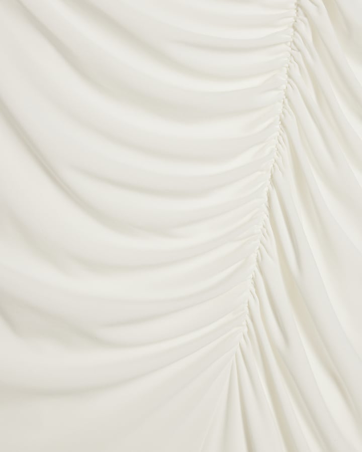 Cream Ruched Maxi Dress