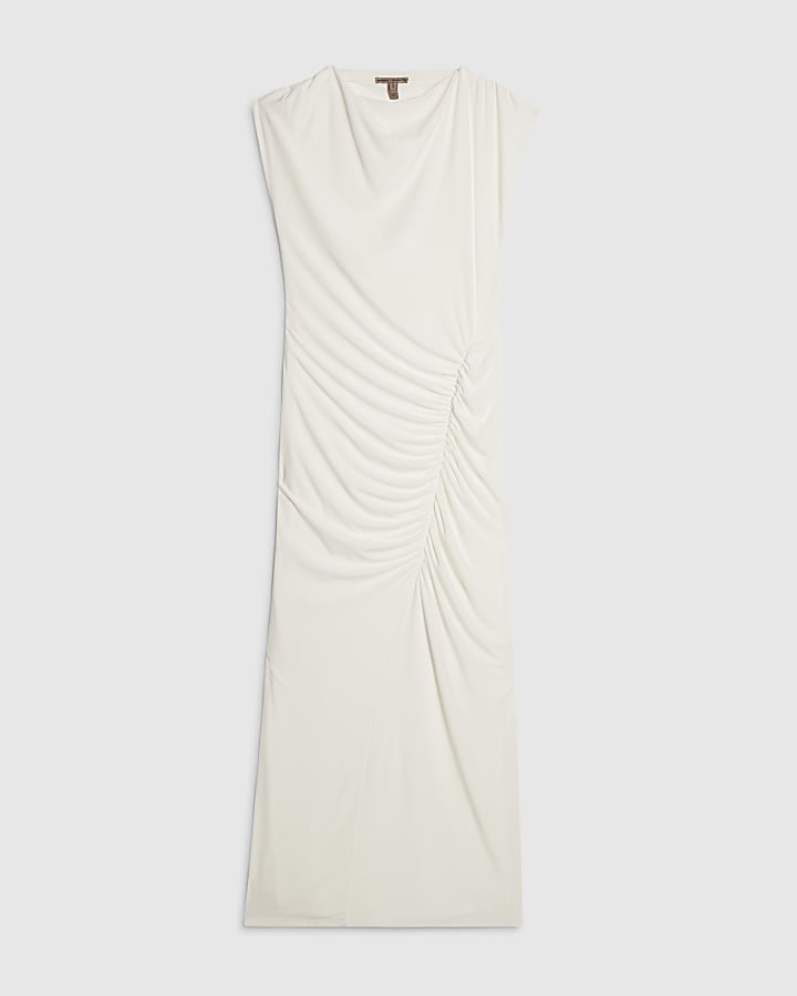 Cream Ruched Maxi Dress