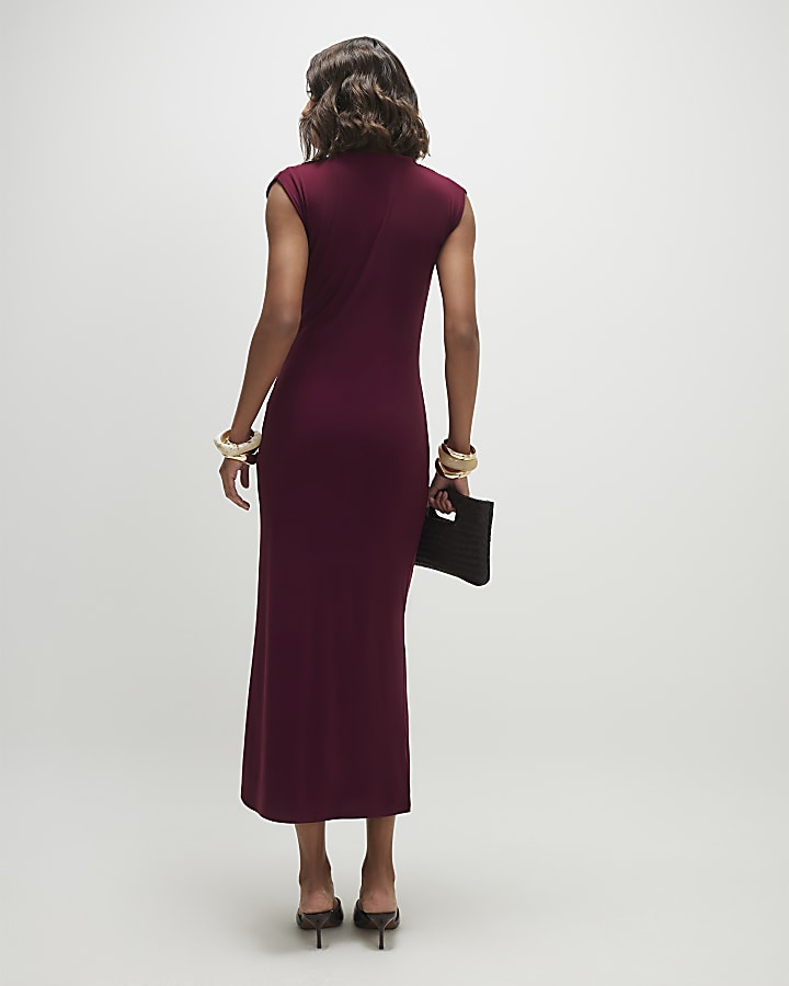 Red Sleeveless Ruched Maxi Dress