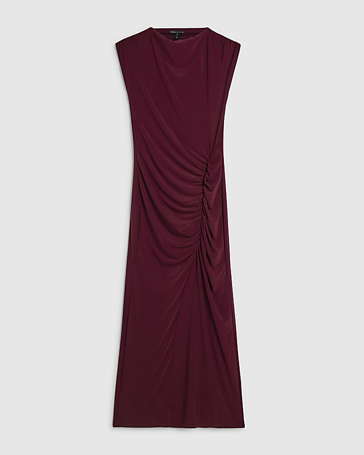 Red Sleeveless Ruched Maxi Dress
