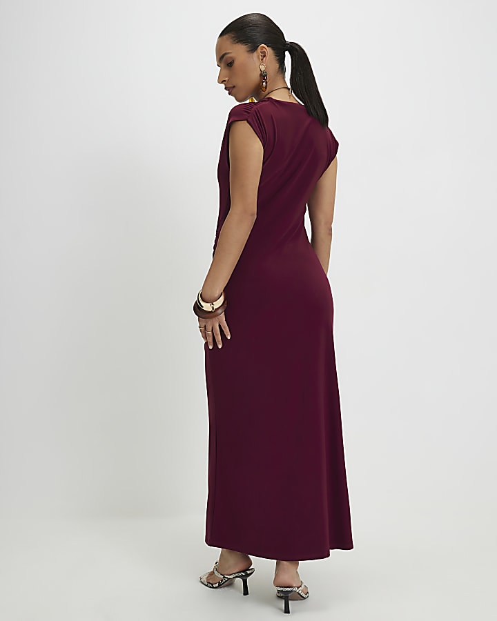 Petite Red Ruched Maxi Dress