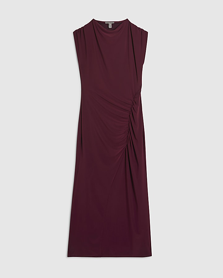 Petite Red Ruched Maxi Dress