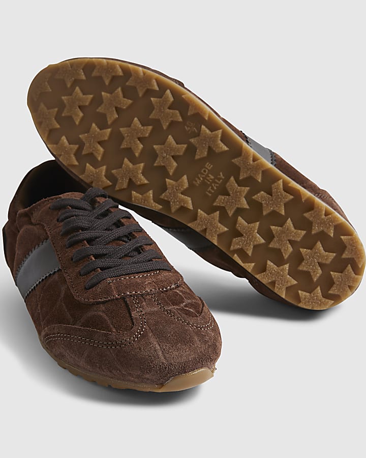 Brown Suede Elastic Back Trainers
