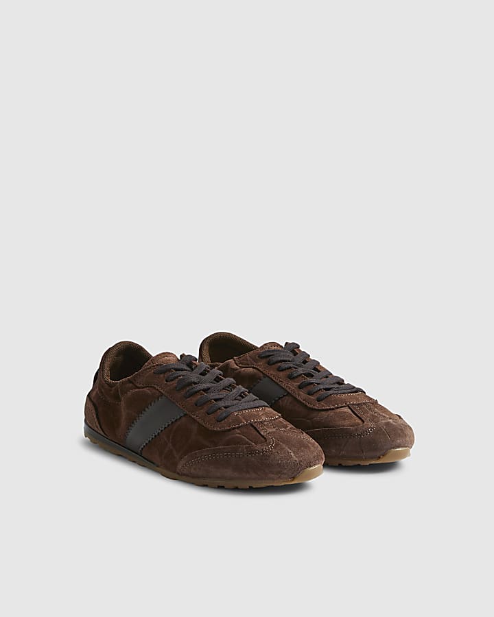 Brown Suede Elastic Back Trainers