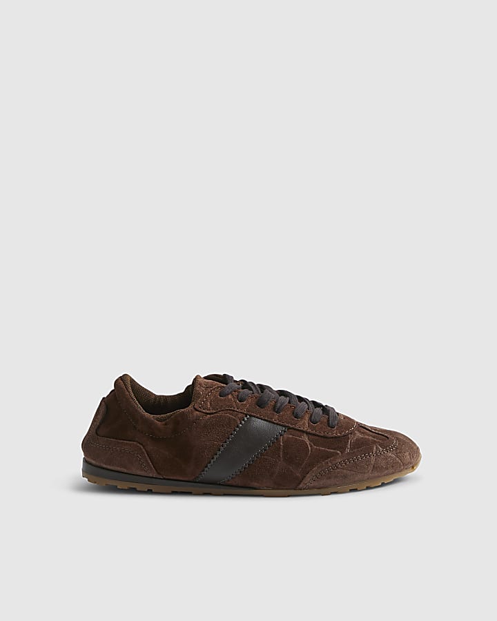 Brown Suede Elastic Back Trainers