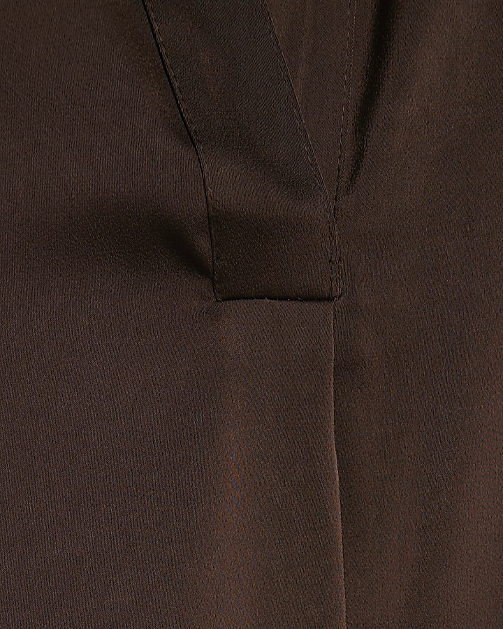 Brown Satin Polo Top