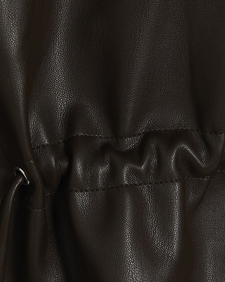 Brown Drawstring Funnel Neck Jacket