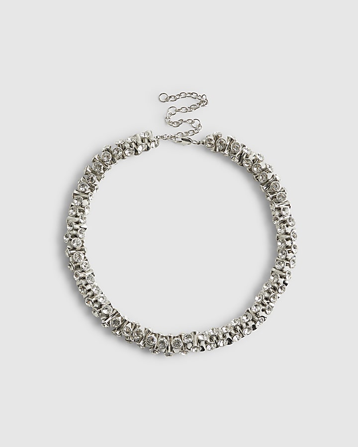Silver Diamond Simulant Rope Necklace