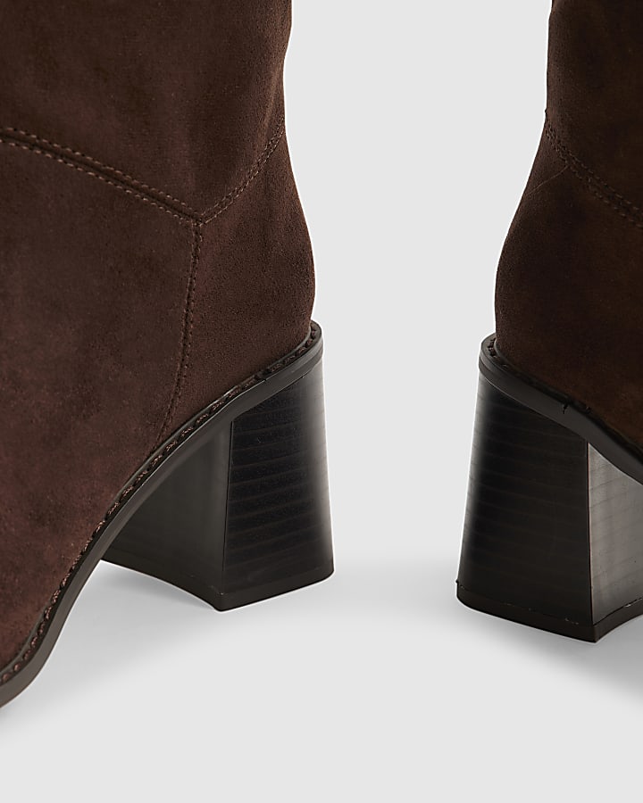 Brown Faux Suede High Heeled Slouch Boots