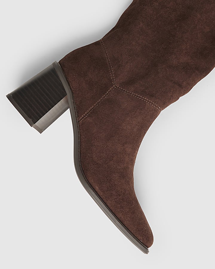 Brown Faux Suede High Heeled Slouch Boots