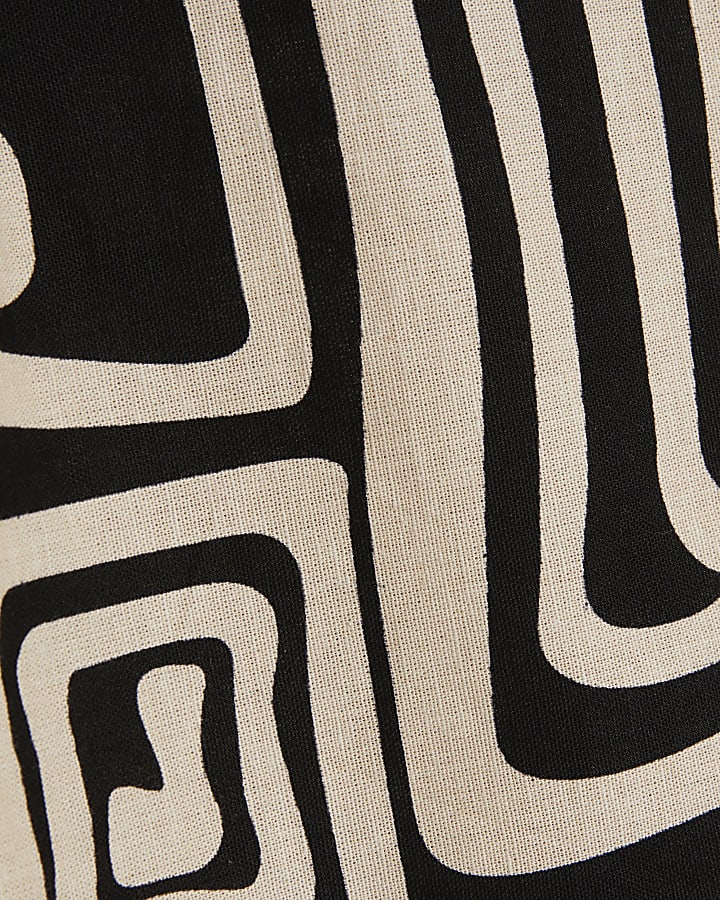 Black Geometric Print Linen Tank