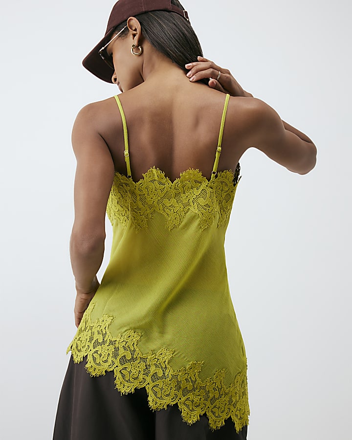 Green Lace Longline Cami Top