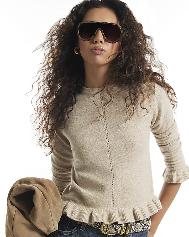 Beige Frill Trim Jumper