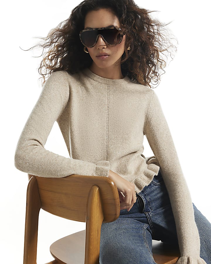 Beige Frill Trim Jumper