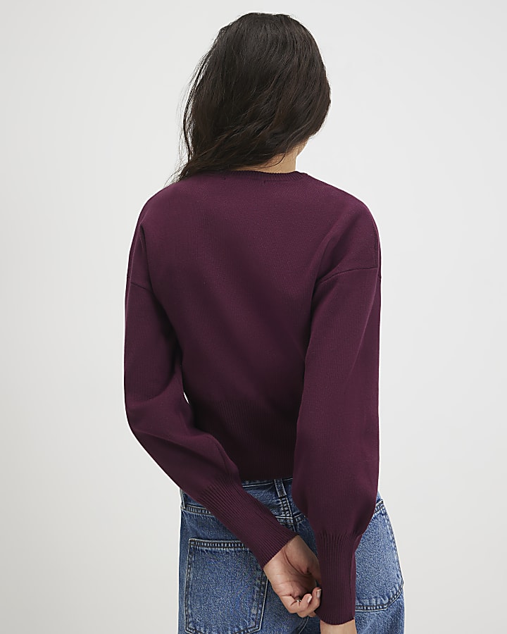 Red Scallop Detail Knit Cardigan