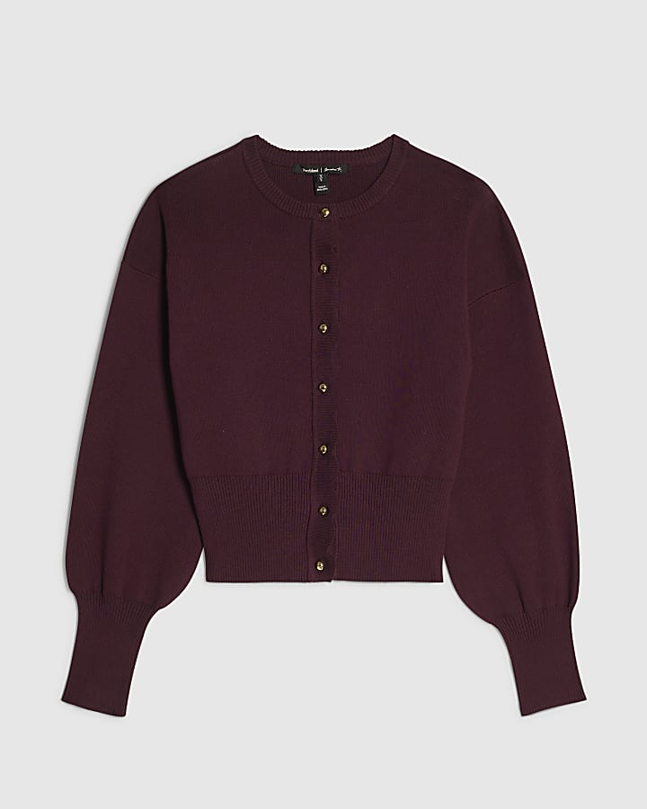 Red Scallop Detail Knit Cardigan