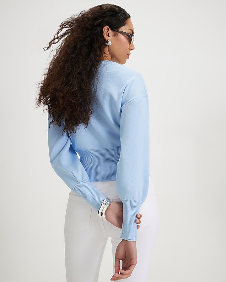 Blue Scallop Detail Knit Cardigan
