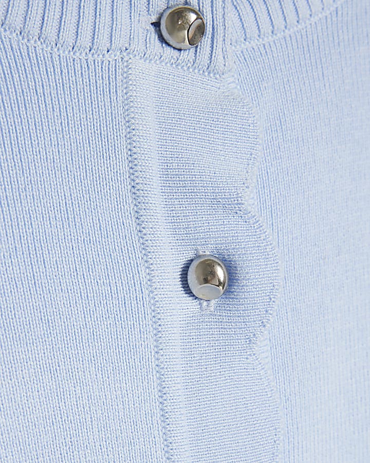 Blue Scallop Detail Knit Cardigan