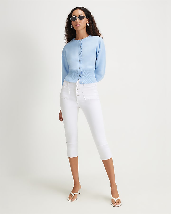 Blue Scallop Detail Knit Cardigan