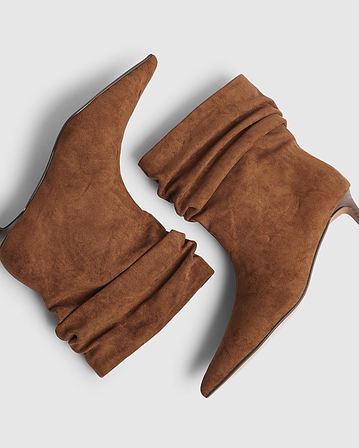 Beige Faux Suede Slouchy Point Toe Boots