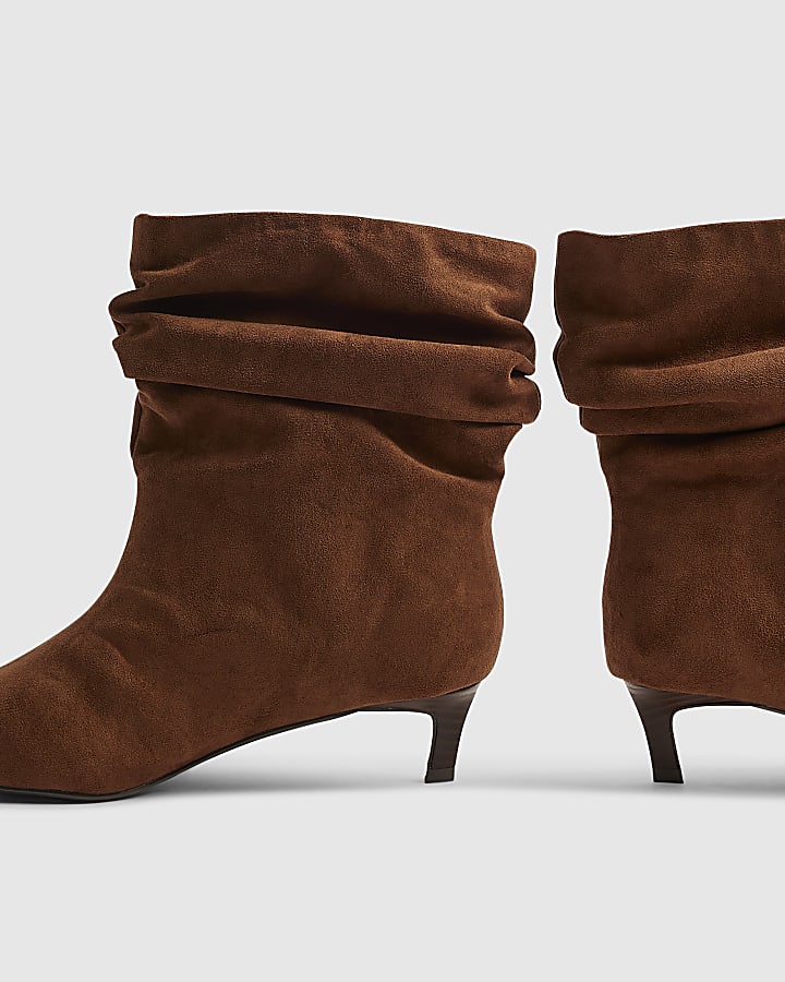 Beige Faux Suede Slouchy Point Toe Boots