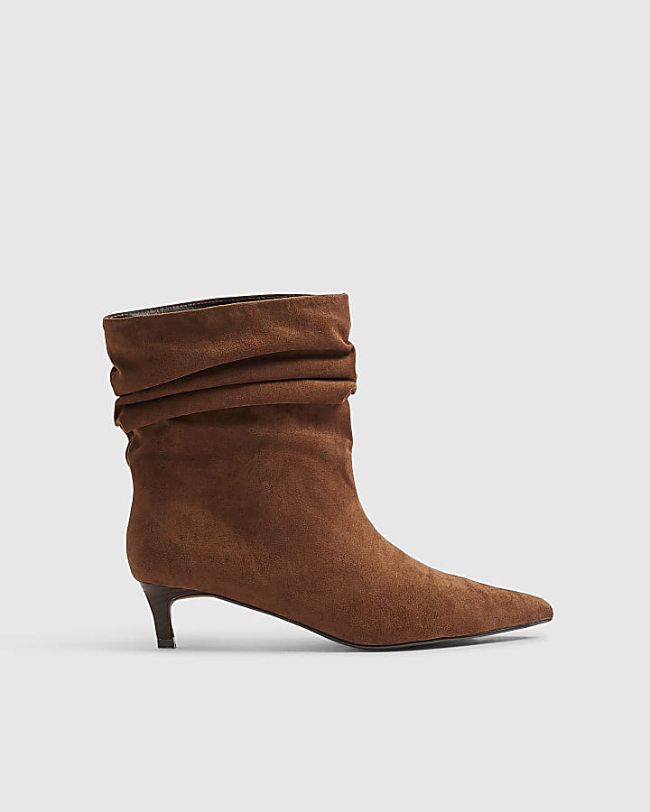 Beige Faux Suede Slouchy Point Toe Boots