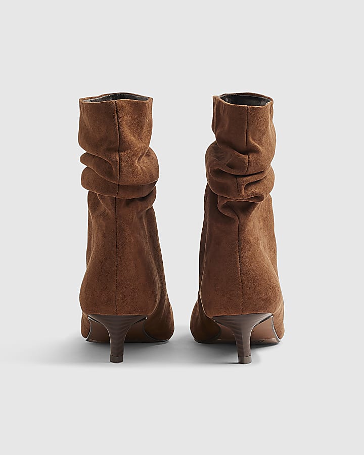 Beige Faux Suede Slouchy Point Toe Boots