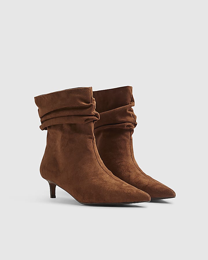 Beige Faux Suede Slouchy Point Toe Boots